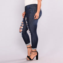Load image into Gallery viewer, Dark Blue Distressed Denim Mid Rise Plus Size Jeans