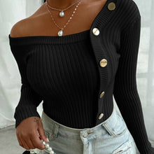 Load image into Gallery viewer, Knitted Off Shoulder Slim Button Up Sweater