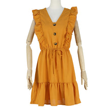 Load image into Gallery viewer, Ruffled A-Line Sleeveless High Waist V Neck Bohemian Mini Dress