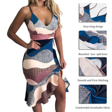 Load image into Gallery viewer, Deep V Neck Sleeveless Printed Back Lacing Midi Dress