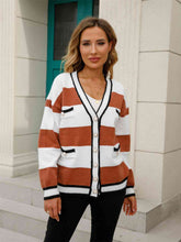 Load image into Gallery viewer, Striped Button Down Cardigan (Ochre/Navy Blue)