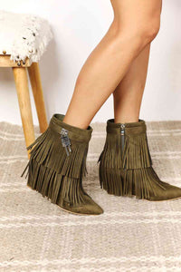 Legend Tassel Wedge Heel Chelsea Boots (Olive Color)
