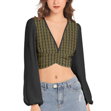 Load image into Gallery viewer, Yahuah-Tree of Life 02-03 Elect Designer Deep V-neck Lantern Sleeve Crop Top