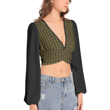 Load image into Gallery viewer, Yahuah-Tree of Life 02-03 Elect Designer Deep V-neck Lantern Sleeve Crop Top