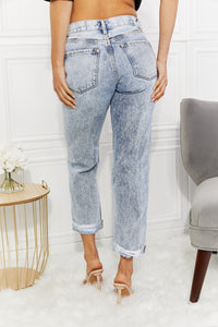 High Rise Cropped Distressed Straight Jeans