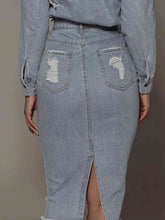 Load image into Gallery viewer, Distressed Slit Denim Midi Skirt
