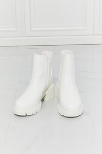 Solid White Round Toe Block Heel PU Leather Chelsea Boots