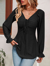Load image into Gallery viewer, Tie Front V-Neck Puff Sleeve Blouse