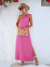 Load image into Gallery viewer, Solid One Shoulder Slit Maxi Dress
