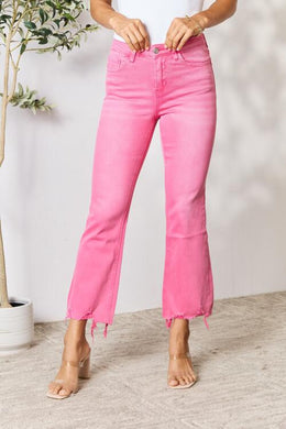 Fuchsia Pink Frayed Hem Bootcut Jeans