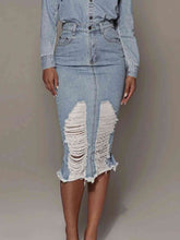 Load image into Gallery viewer, Distressed Slit Denim Midi Skirt