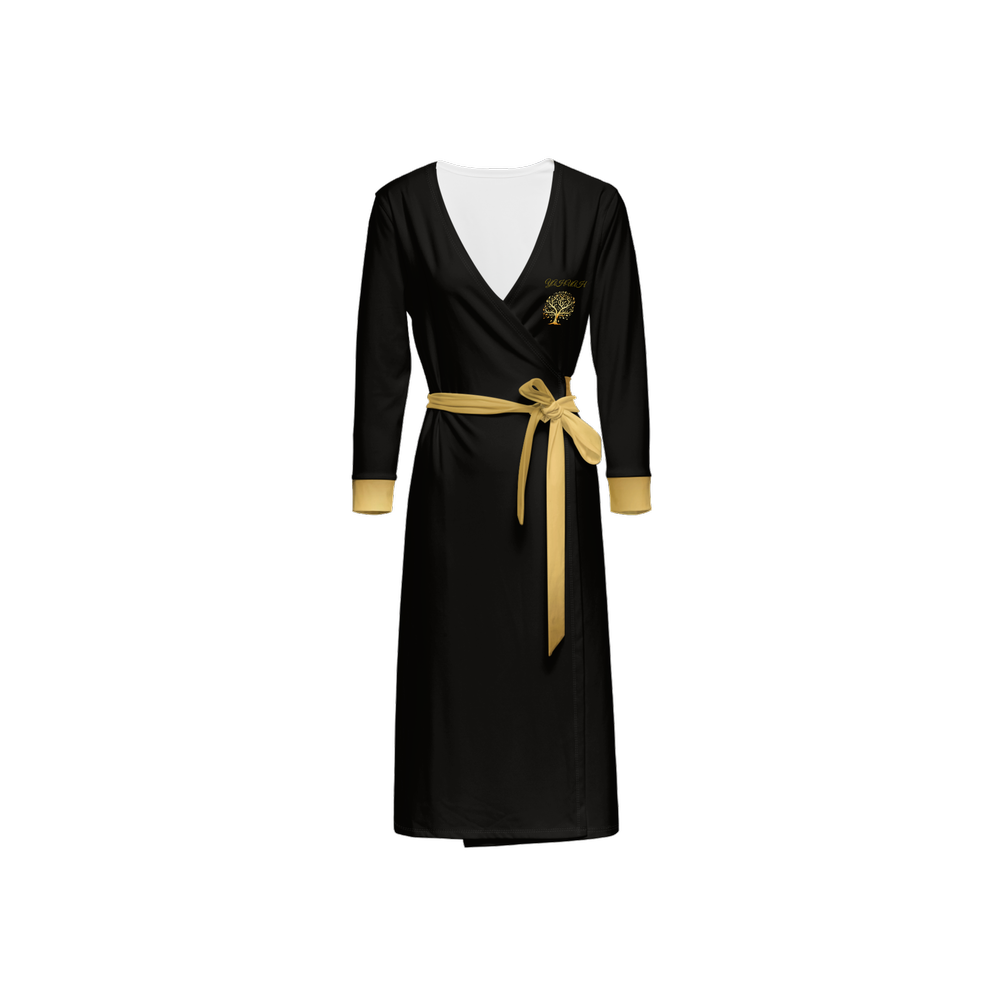 Yahuah-Tree of Life 01 Elect Designer ¾ Sleeve Wrap Maxi Dress
