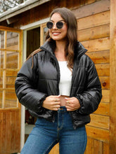 Load image into Gallery viewer, Black Full Zip Stand Collar Puffer Jacket
