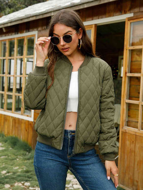 Matcha Green Color Full Zip Stand Collar Raglan Sleeve Jacket for Women