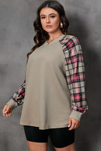 Load image into Gallery viewer, Khaki Color Plaid Round Neck Plus Size Sweatshirt