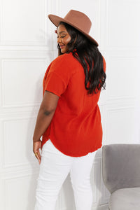 Red Orange Gauze Cotton Short Sleeve Button Up Blouse