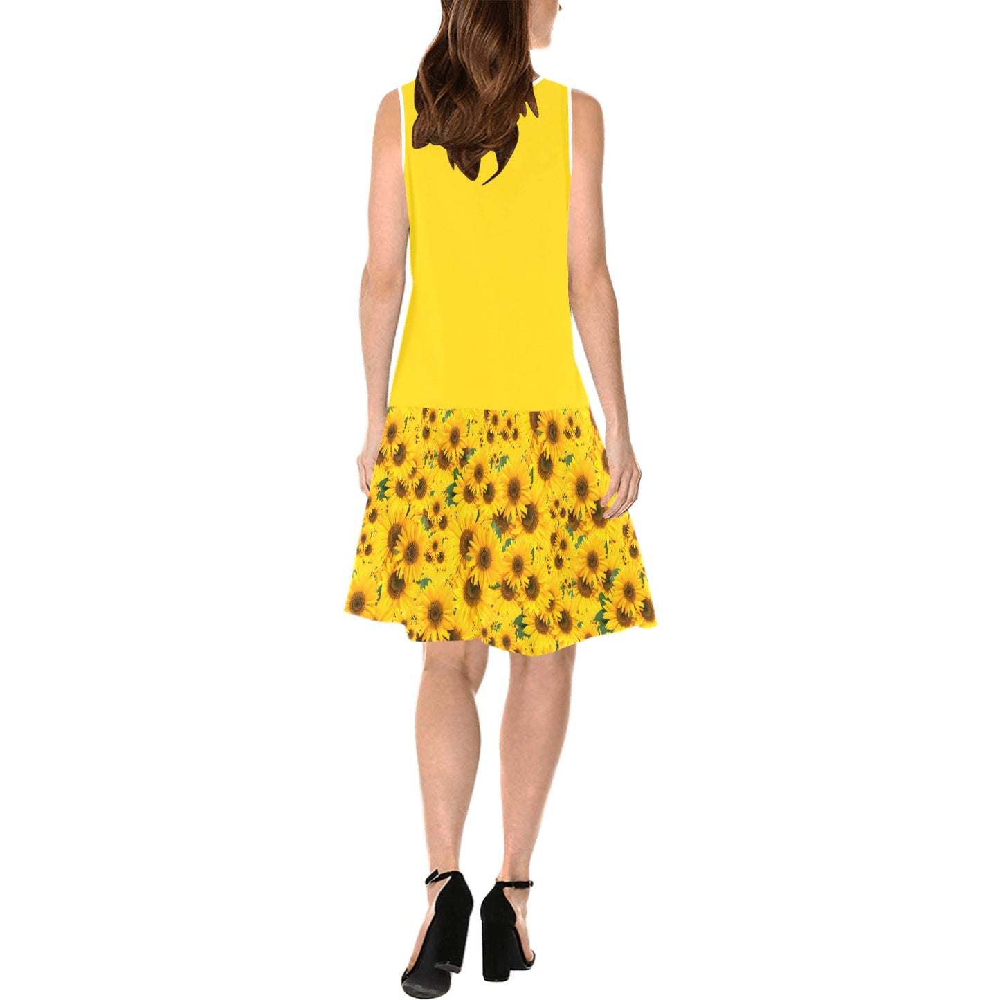 TRP Floral Print 04: Sunflowers 01 Designer Sleeveless Splicing Shift Dress (5 colors)