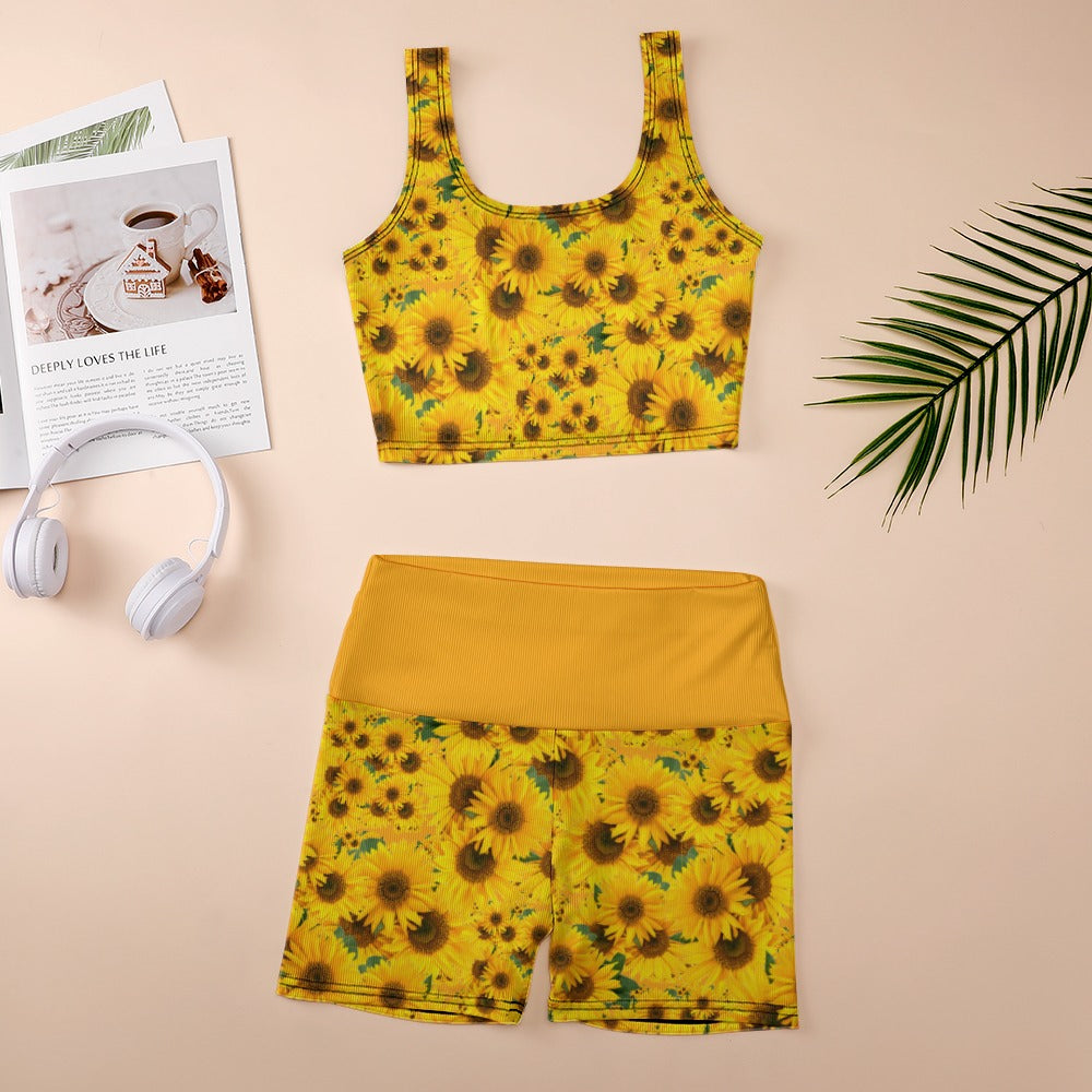 TRP Floral Print 04: Sunflowers 01 Designer Thread Yoga Set (5 colors)