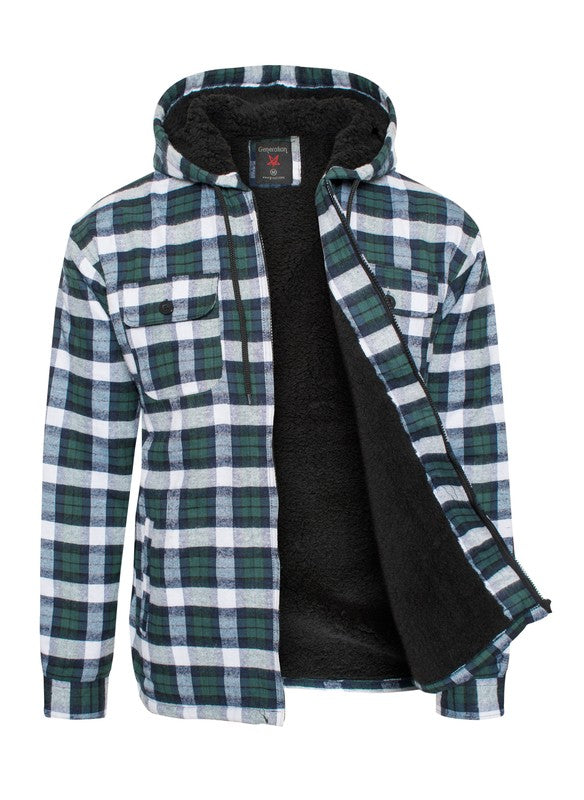 Flannel Sherpa Fleece Lined Full Zip Male Hoodie with Chest Pockets (8 colors)