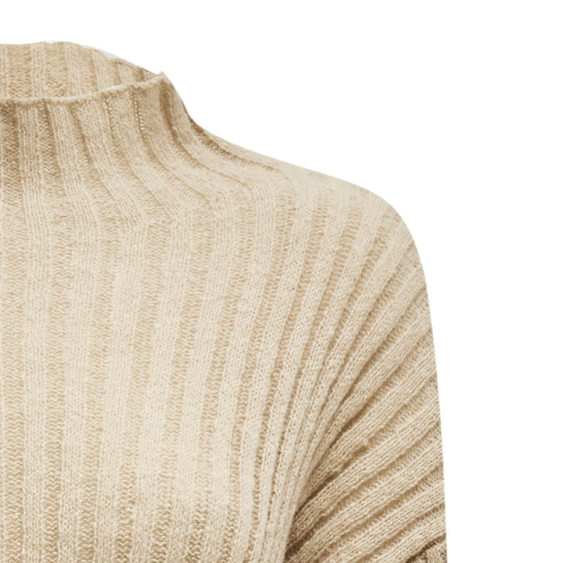 Beige Mock Neck Knit Women's Sweater