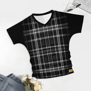 TRP Twisted Patterns 06: Digital Plaid 01-06A Ladies Designer V-neck Pleated T-shirt