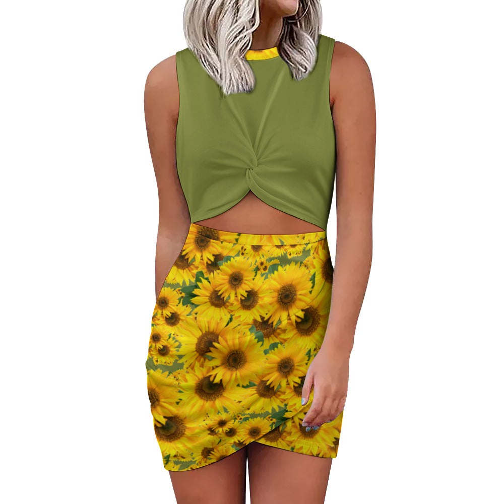 TRP Floral Print 04: Sunflowers 01 Designer Hip Wrap Dress (5 colors)