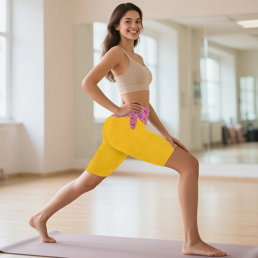 TRP Floral Print 05: Garden Cosmos Designer Short Yoga Pants