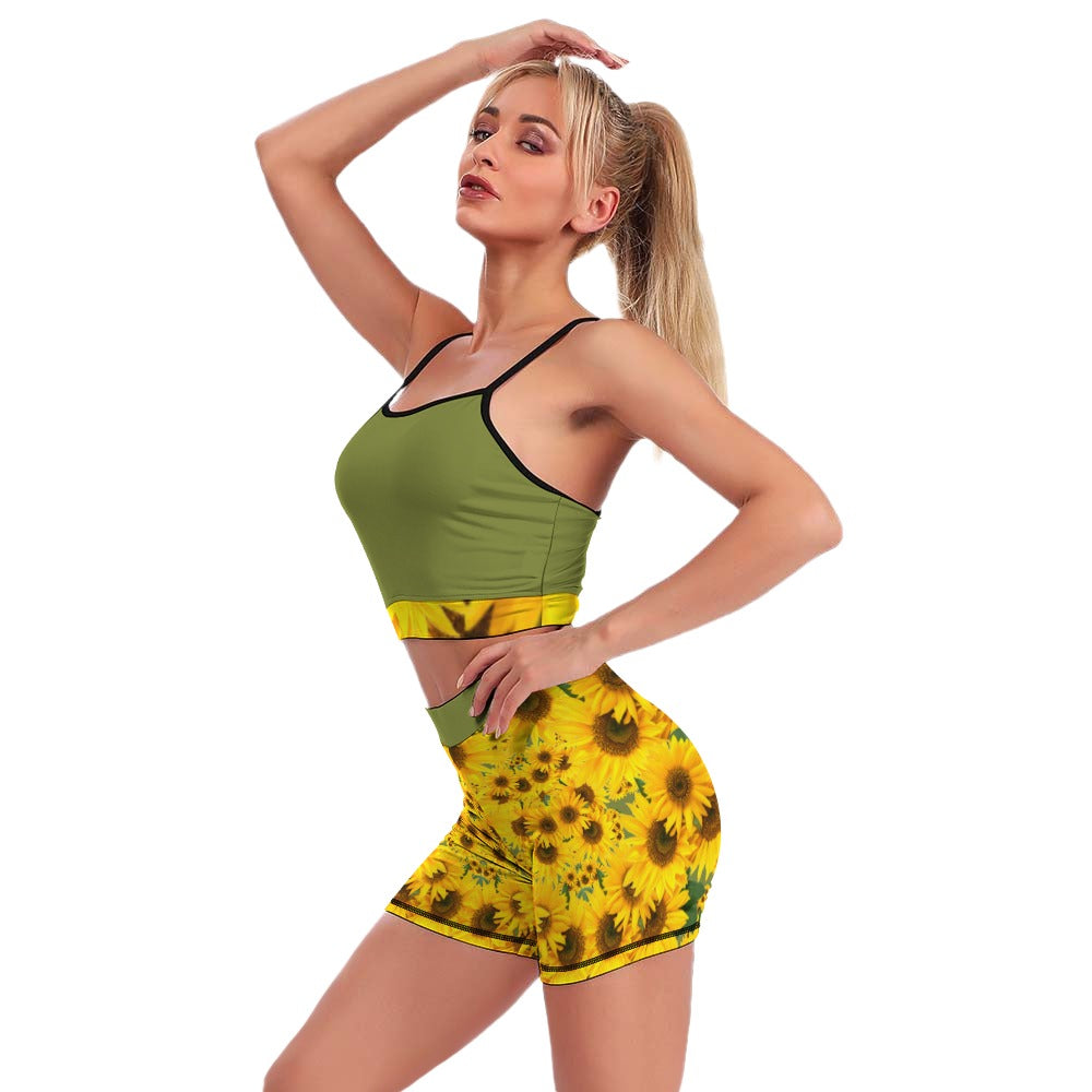 TRP Floral Print 04: Sunflowers 01 Designer Slim Yoga Set (5 colors)