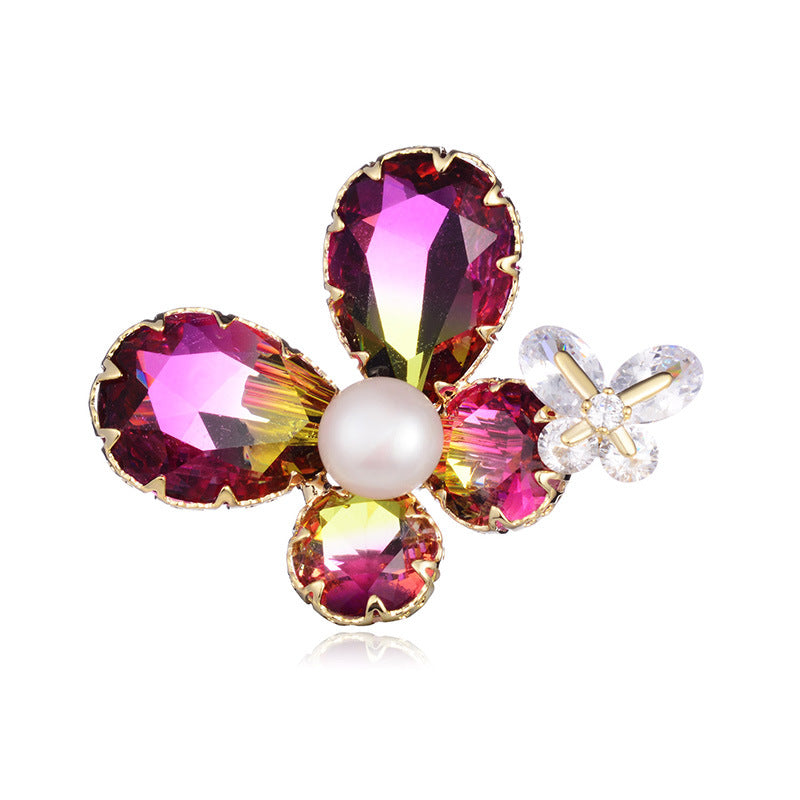 Tourmaline Pearl Petal Brooch