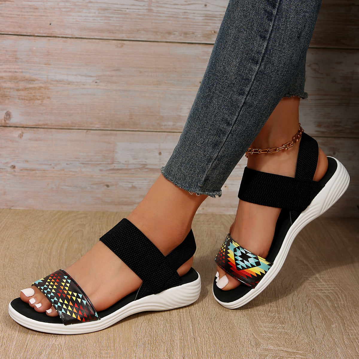 Ethnic Tribe Print Flat Slingback Sandals