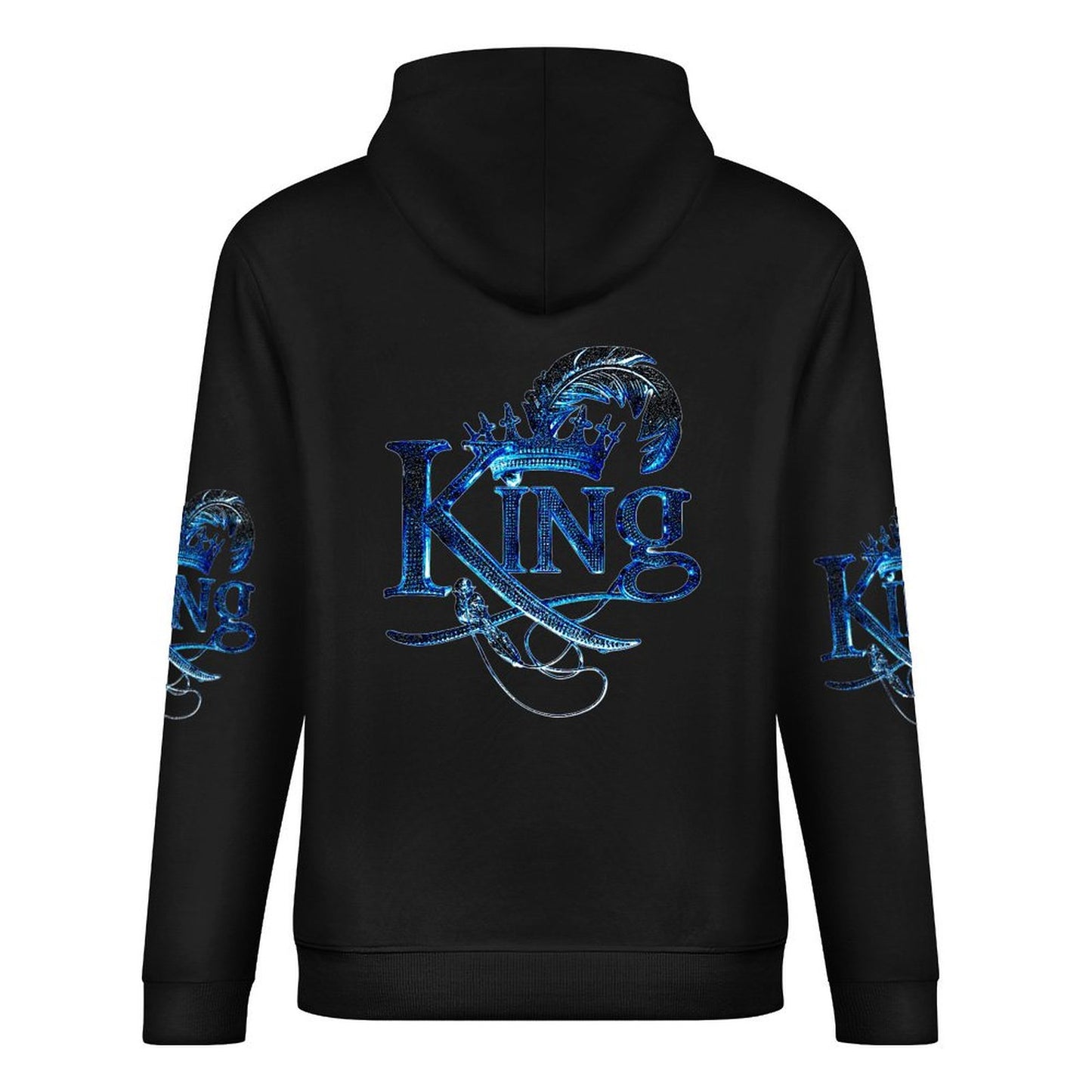 KING 02-01 Black Men's Designer Cotton Pullover Hoodie (Black/White)