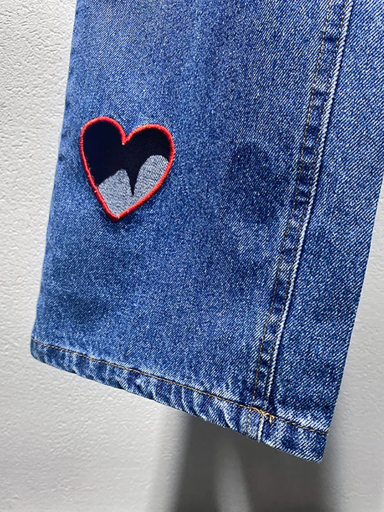 Relaxed Fit Hearts Embroidery Mid Rise Denim Jeans