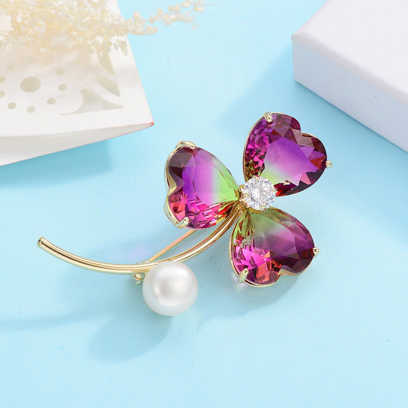 Tourmaline Pearl Petal Brooch