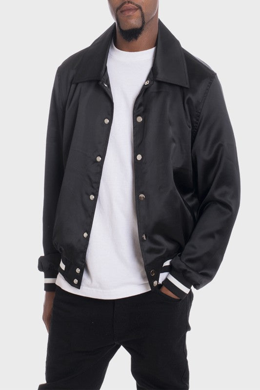 Solid Color Satin Lapel Collar Varsity Jacket (4 colors)