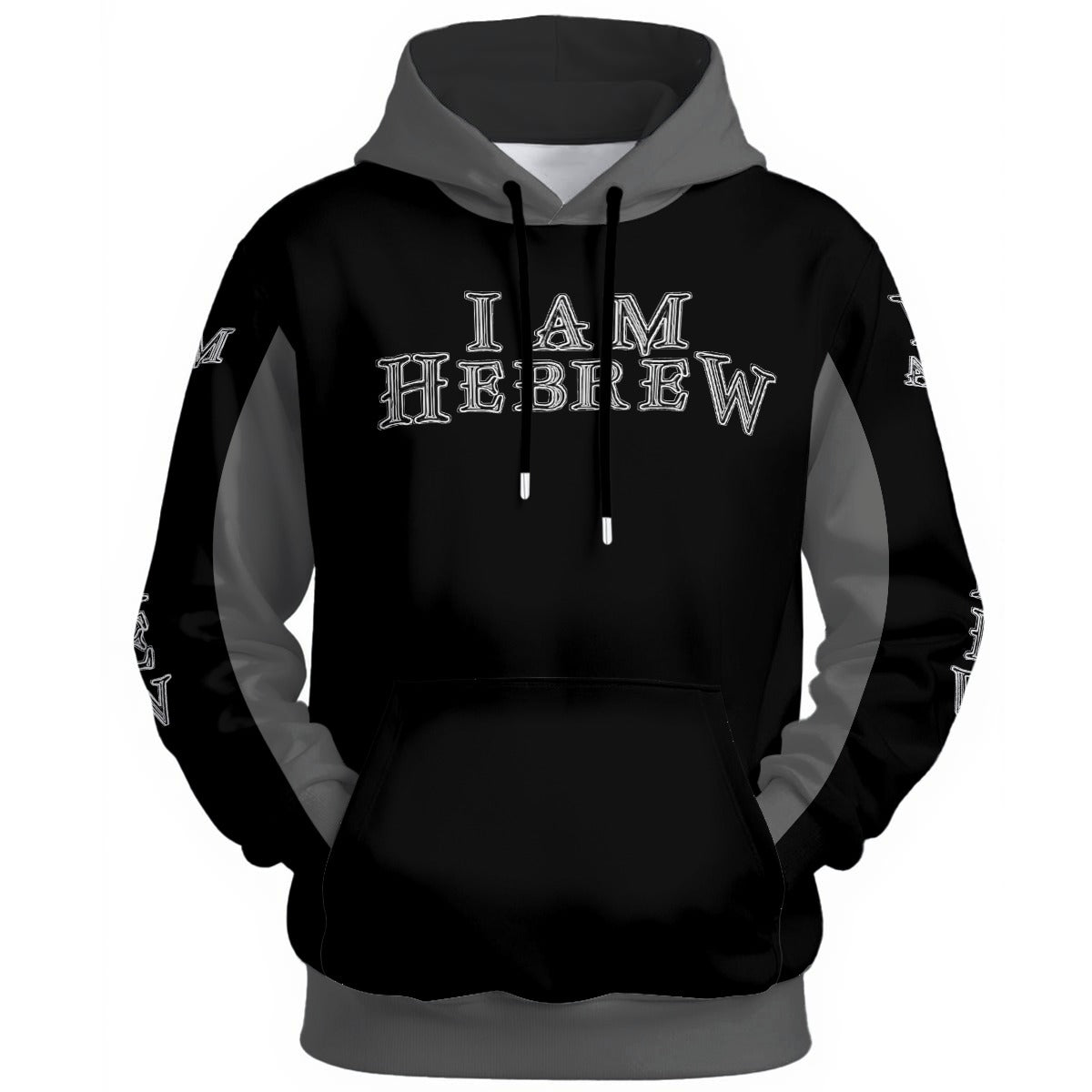 I AM HEBREW 02-02 Designer Unisex Cotton Hoodie, Black+BlackChrome