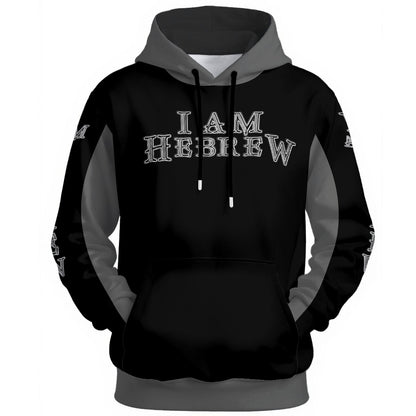 I AM HEBREW 02-02 Designer Unisex Cotton Hoodie, Black+BlackChrome