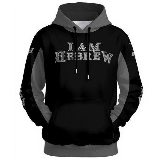 I AM HEBREW 02-02 Designer Unisex Cotton Hoodie, Black+BlackChrome