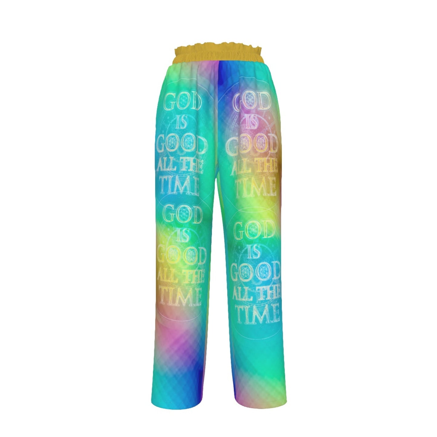 Chroma-Shift Art-to-Wear: God is Good All The Time 01-03 Faux Silk Open-Bottom Lounge Joggers