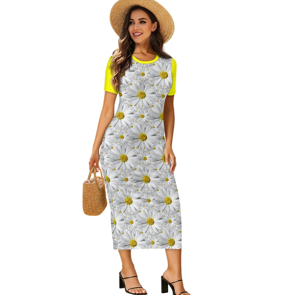 TRP Floral Print 08: English Daisies 01 Designer Bodycon Maxi Dress