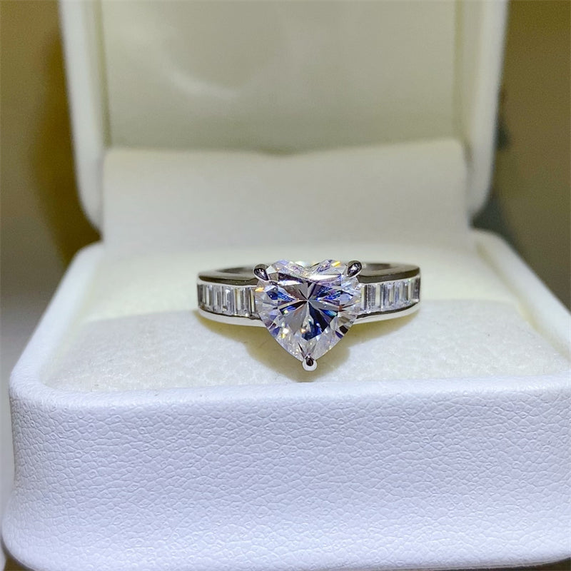 3 Carat Moissanite 925 Sterling Silver Heart Cut Solitaire Ring