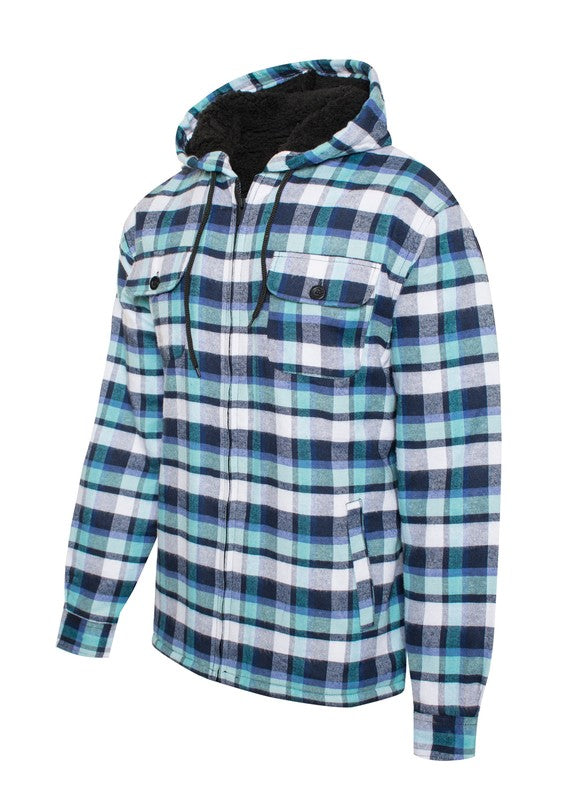 Flannel Sherpa Fleece Lined Full Zip Male Hoodie with Chest Pockets (8 colors)