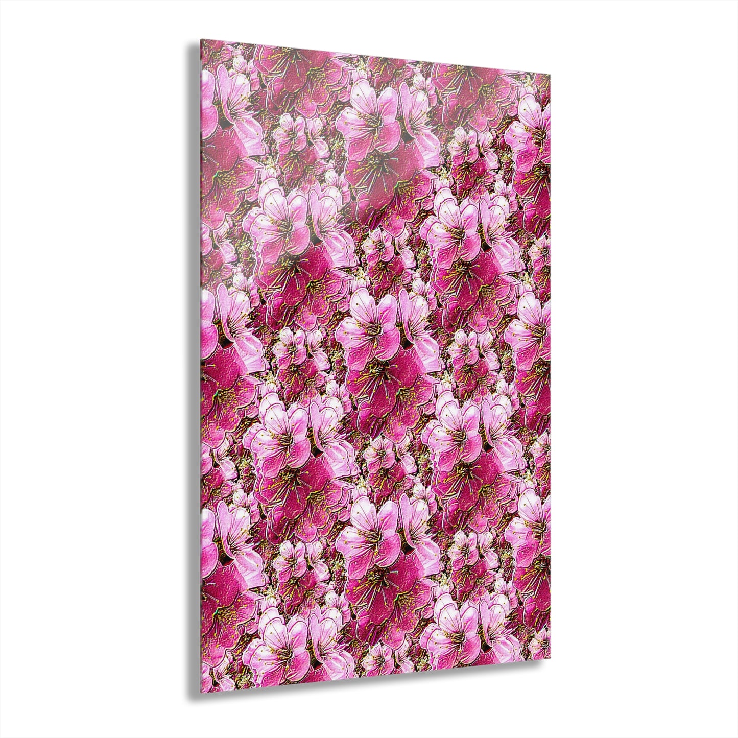 Electric Flora: Neon Sakura Cherry Blossoms Acrylic Print (French Cleat Hanging)