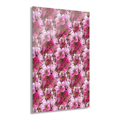 Electric Flora: Neon Sakura Cherry Blossoms Acrylic Print (French Cleat Hanging)