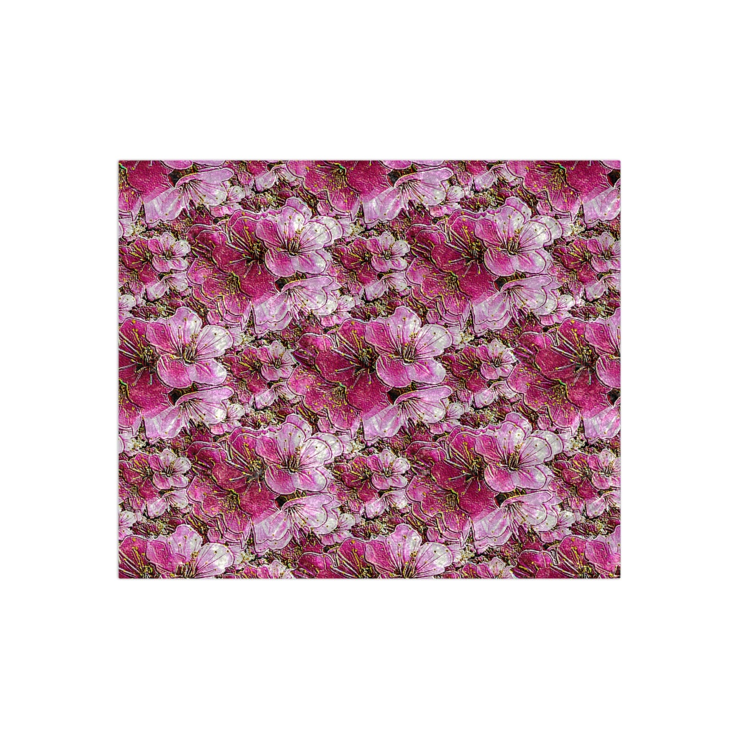 Electric Flora: Neon Sakura Cherry Blossoms Crushed Velvet Throw Blanket