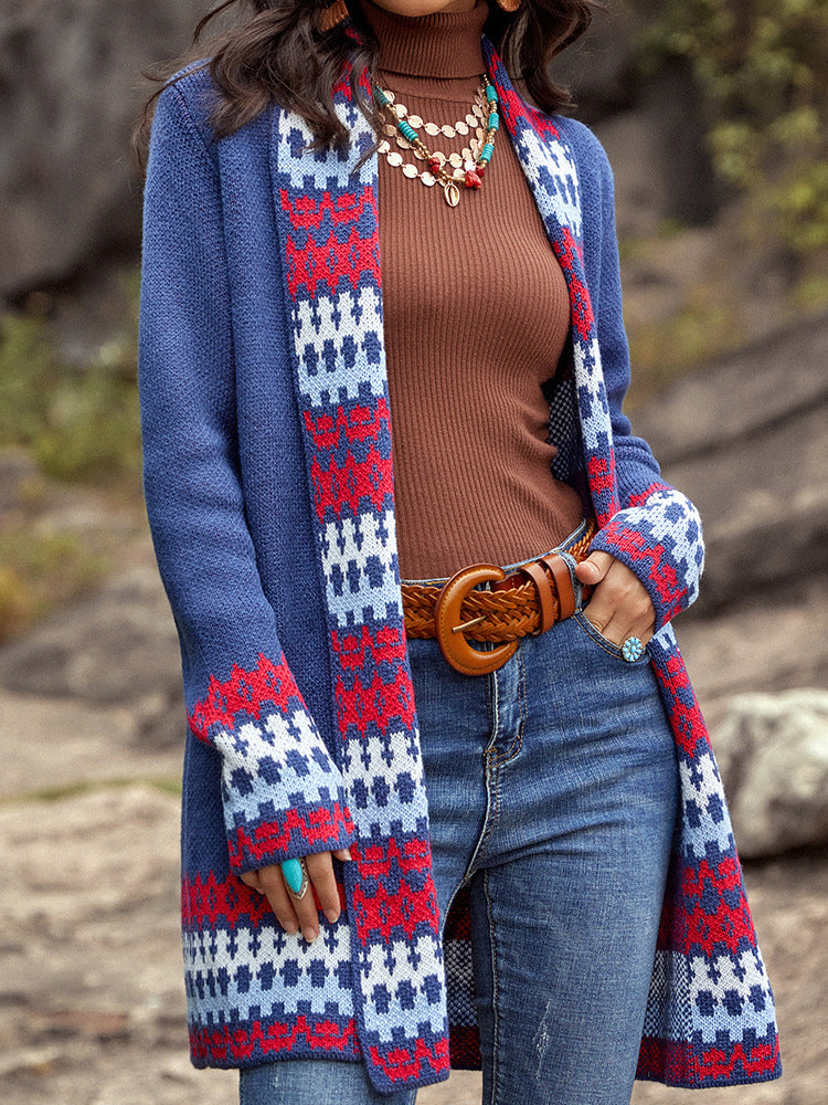 Blue Retro V-neck Knit Cardigan