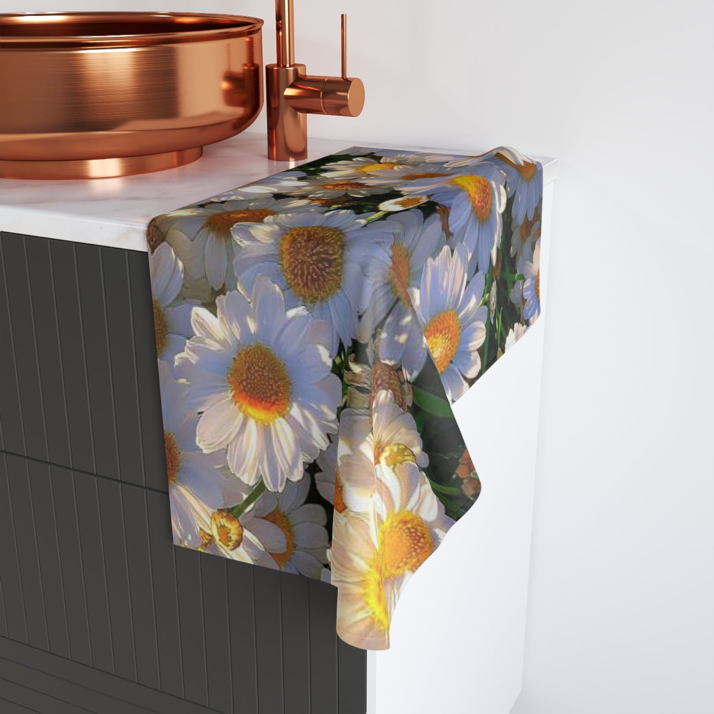 Sun-Kissed Meadow Hand Towel – Bright White & Yellow Garden Print