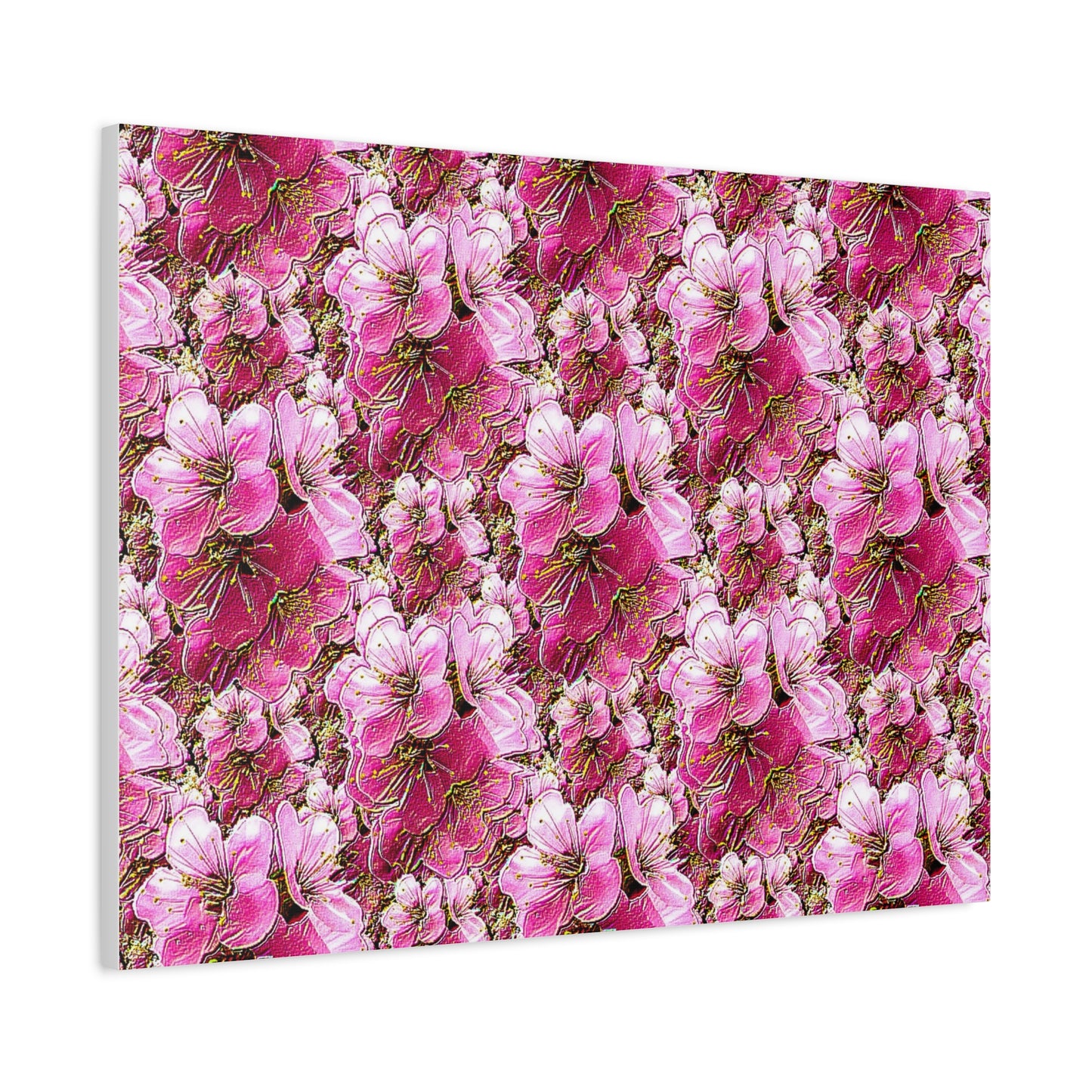 Electric Flora: Neon Sakura Cherry Blossoms Stretched Matte Canvas Wall Art