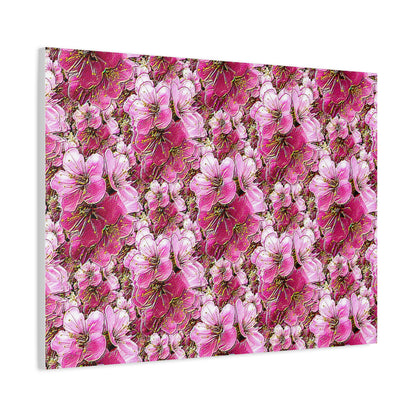 Electric Flora: Neon Sakura Cherry Blossoms Stretched Matte Canvas Wall Art