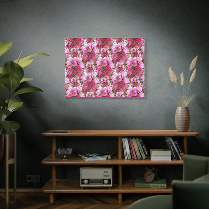Electric Flora: Neon Sakura Cherry Blossoms Stretched Matte Canvas Wall Art
