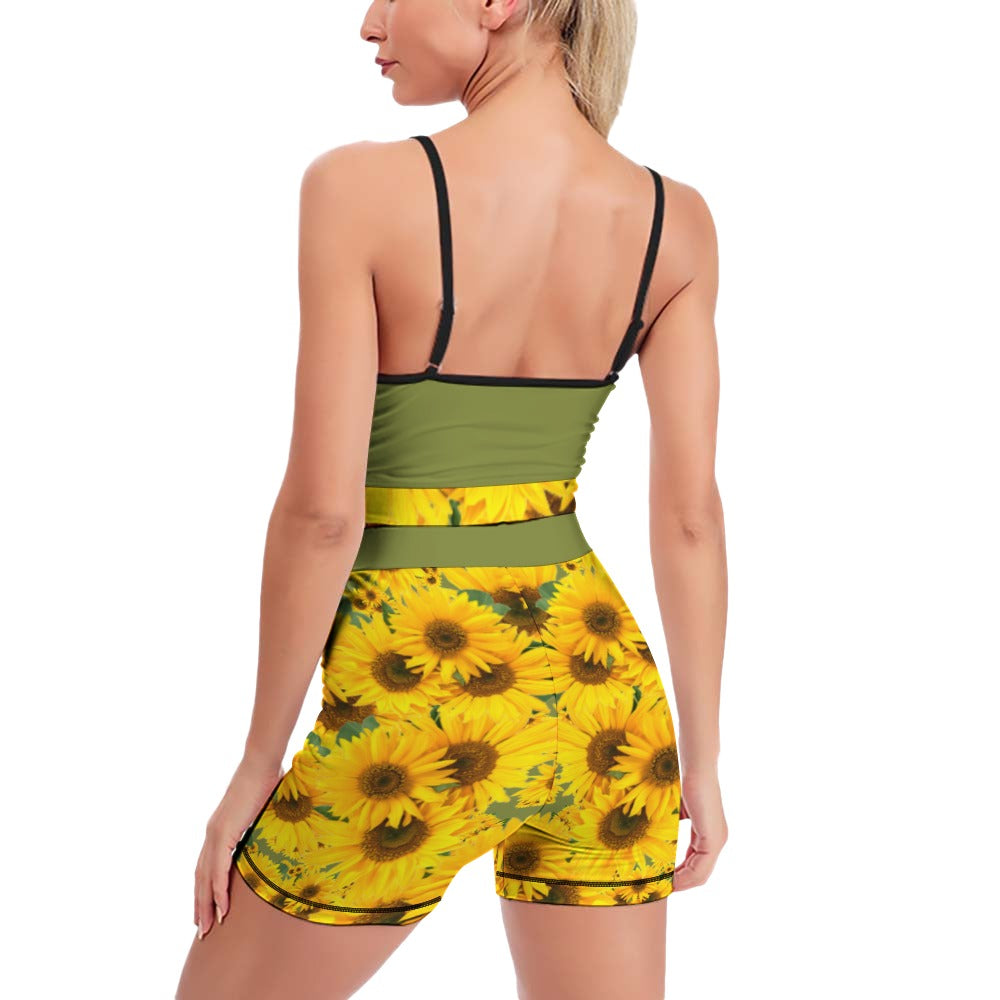TRP Floral Print 04: Sunflowers 01 Designer Slim Yoga Set (5 colors)